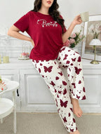 Maroon Butterfly Half Sleeves Printed Shirt with Butterfly Printed Trouser