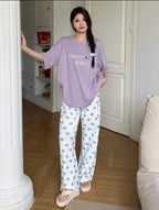 Lilac Happy Moments Printed Half Sleeves Shirt with Hearts Printed Trouser