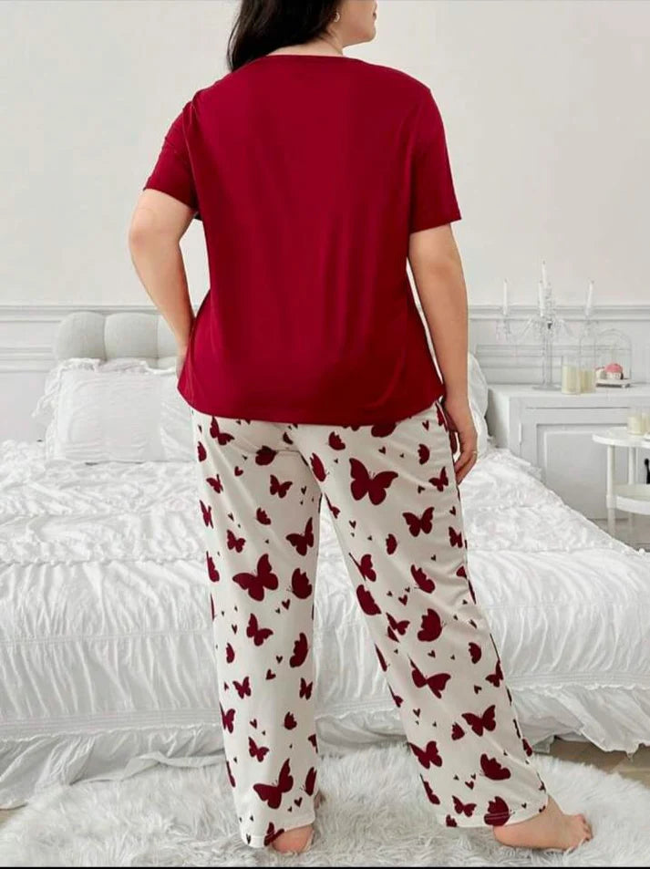 Maroon Butterfly Half Sleeves Printed Shirt with Butterfly Printed Trouser