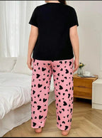 Black Sleepy Eyes Half Sleeves Printed Shirt with Hearts printed trouser