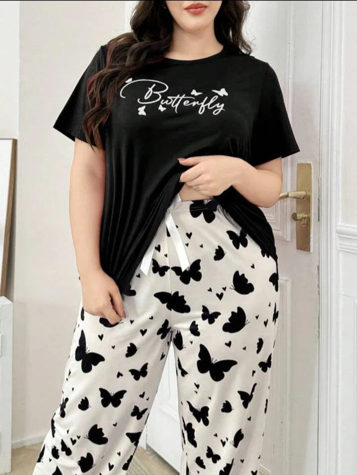 Black Butterfly Half Sleeves Printed Shirt with Butterfly Printed Trouser