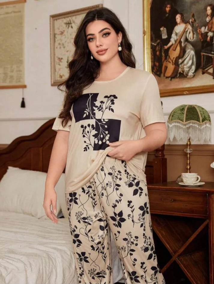 Off white Leaves Printed Half Sleeves Shirt with leafs Printed Trouser