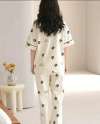 Off White Black All over flowers Print Half Sleeves Night Suit