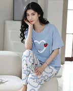 Sky blue Strawberry Heart Printed Night Suit
