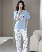 Sky blue Strawberry Heart Printed Night Suit