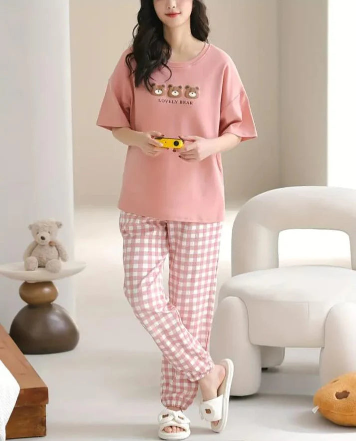 Pink Lovely Three Bears Printed Night Suit