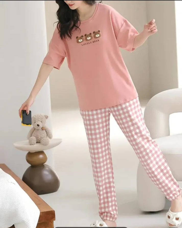 Pink Lovely Three Bears Printed Night Suit