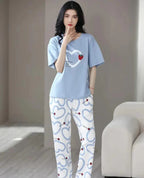 Sky blue Strawberry Heart Printed Night Suit