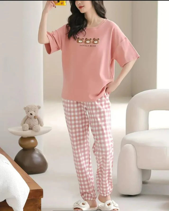 Pink Lovely Three Bears Printed Night Suit