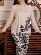 Off White Floral Print Full Sleeves with floral Printed pajama Night Suit