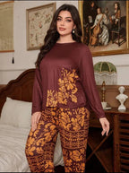 Maroon Floral Print Full Sleeves with floral Printed pajama Night Suit