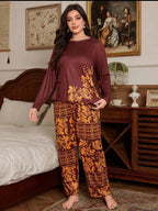 Maroon Floral Print Full Sleeves with floral Printed pajama Night Suit