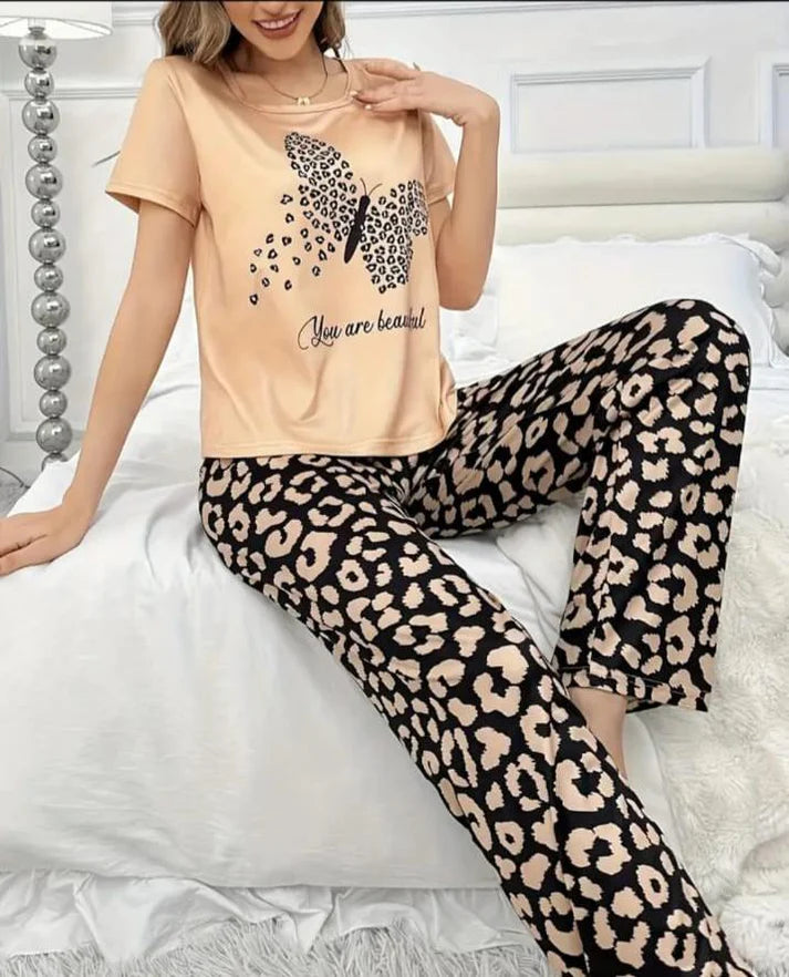 Brown You are Beautiful Butterfly Printed Night Suit
