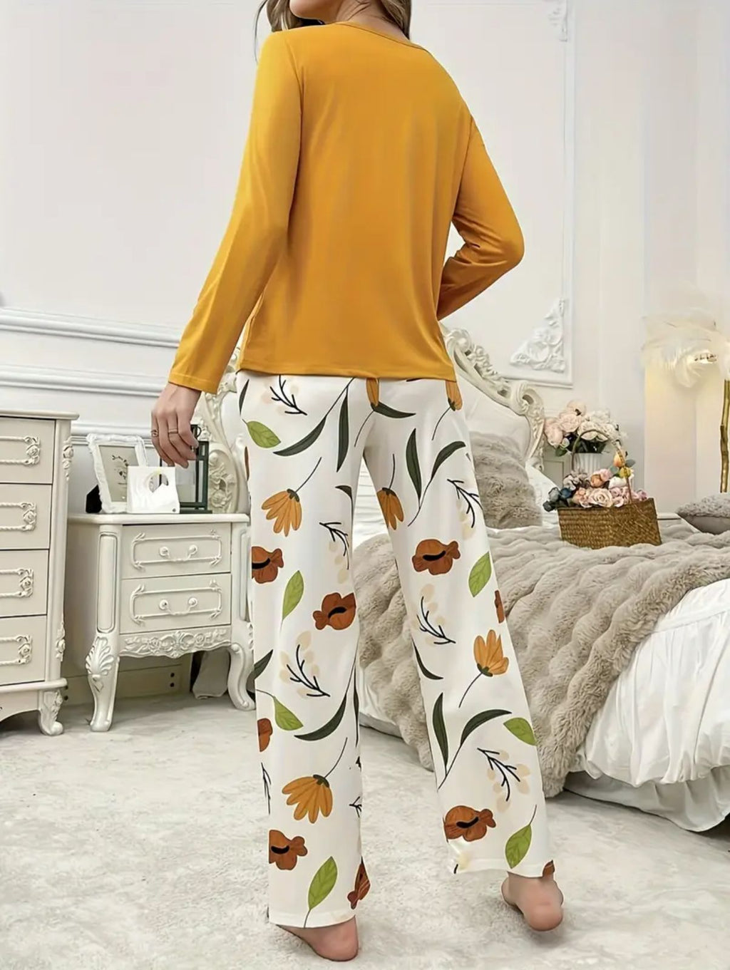 Mustard Pocket Flower With Flower Printed Trouser