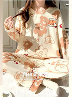 Cream Bears Let Me Sleep Full Sleeves Printed Night Suit