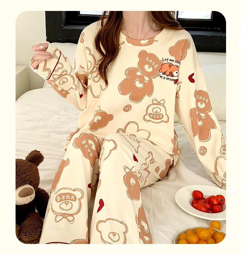 Cream Bears Let Me Sleep Full Sleeves Printed Night Suit