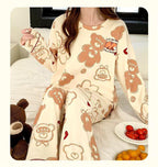 Cream Bears Let Me Sleep Full Sleeves Printed Night Suit