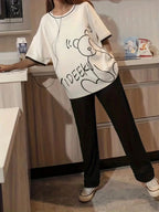 Off White tideeku Bear Print Oversized Shirt With Black Trouser