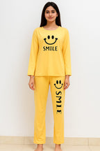 Yellow Smile Print Full Sleeves Pjs