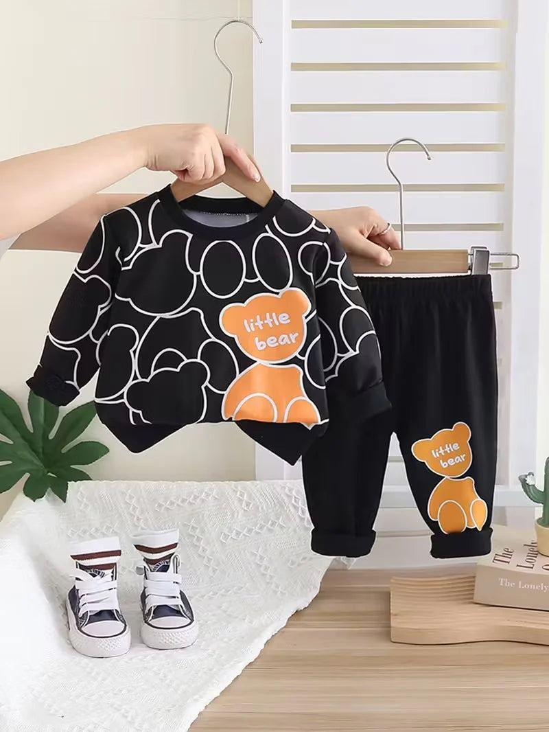 Black Little Bear Printed Kids Track Suit