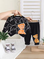 Black Little Bear Printed Kids Track Suit