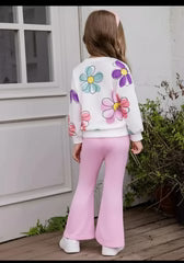 White Multi Flower Printed Kids Track Suit