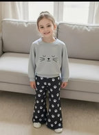 Grey Sleepy Cat with Foot Printed Kids track suit
