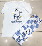 White Pochacco Print Half Sleeves Printed Night Suit