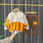 Off White Meow Print Sweatshirt With Brown Trouser For Kids (TA-015)