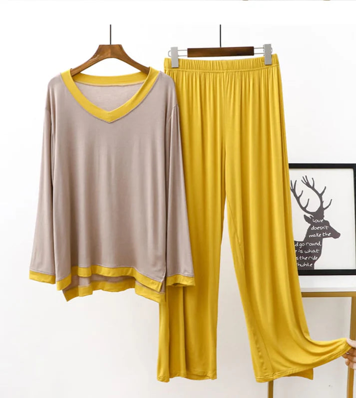 Skin With Yellow V Neck With Yellow Lose Trouser (KO-501)