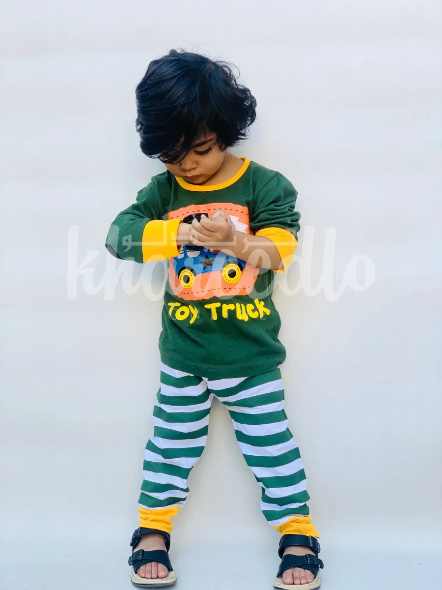 Dark Green Toy Truck Printed Kids Night (KO-602)