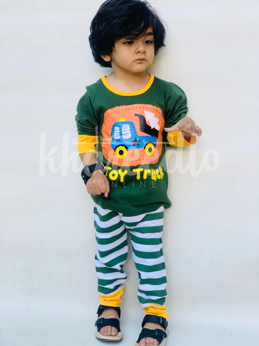 Dark Green Toy Truck Printed Kids Night (KO-602)