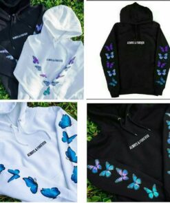BLACK & WHITE ALWAYS FOREVER SLEEVES BUTTERFLY HOODIE