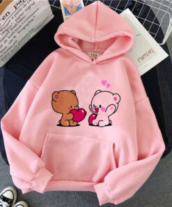 PINK TEDDY WITH HEART HOODIE