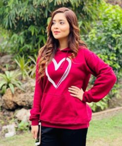 MAHROON BIG HEART HOODIE 