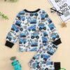 White and Blue Big Truck Printed Kids Night Suit (KO-615)