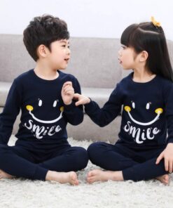 Baby or Baba Navy Blue Smile Print Full Sleeves Night Suit for Kids (1 Pcs) (KO-KNS-305)