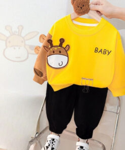 Yellow with Small baby Dragon Sweat Shirt with Black Trouser for Kids