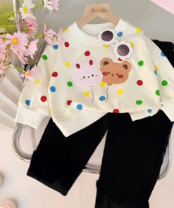 White with Mutli Color Heart sweat Shirt with Black Trouser for Kids