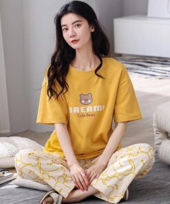 Yellow Dream Bear Shirt With Off White Bears Printed Trouser (KO-NS-488)