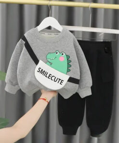 Grey with Dragon Sweat Shirt with Black Trouser for Kids