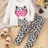 White Cute cartoon Printed with Cheetah Printed Trouser Kids Night Suit (KO-631)
