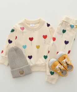 White with Mutli Color Heart sweat Shirt with White Trouser for Kids