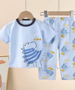 Sky blue Cool Dino Printed Kids Night Suit (KO-610)