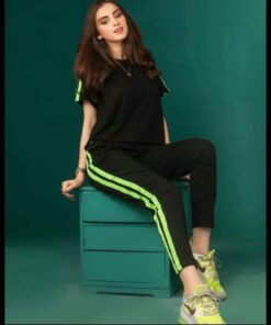 Neon Double Striped Half Sleeves Tracksuit (KO-TS-0052)