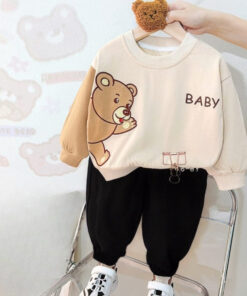 Off White Bear sweat Shirt with Black Trouser for Kids