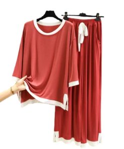 Red & White Stripe Flapper Style Full Sleeves Home Wear (KO-NS-342)