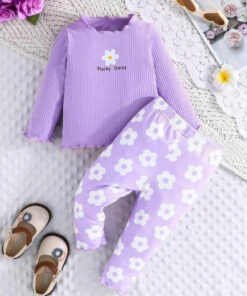 Purple Daisy Flowers Printed Kids Night Suit (KO-606)