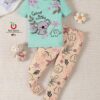 Green Good Night Floral Bear Printed Half Sleeves Tshirt with Floral Printed Trouser The Ultimate Kids Sleep Suit (KO-630)