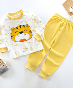 Off White Lion with yellow pajama Printed Kids Night Suit (KO-609)